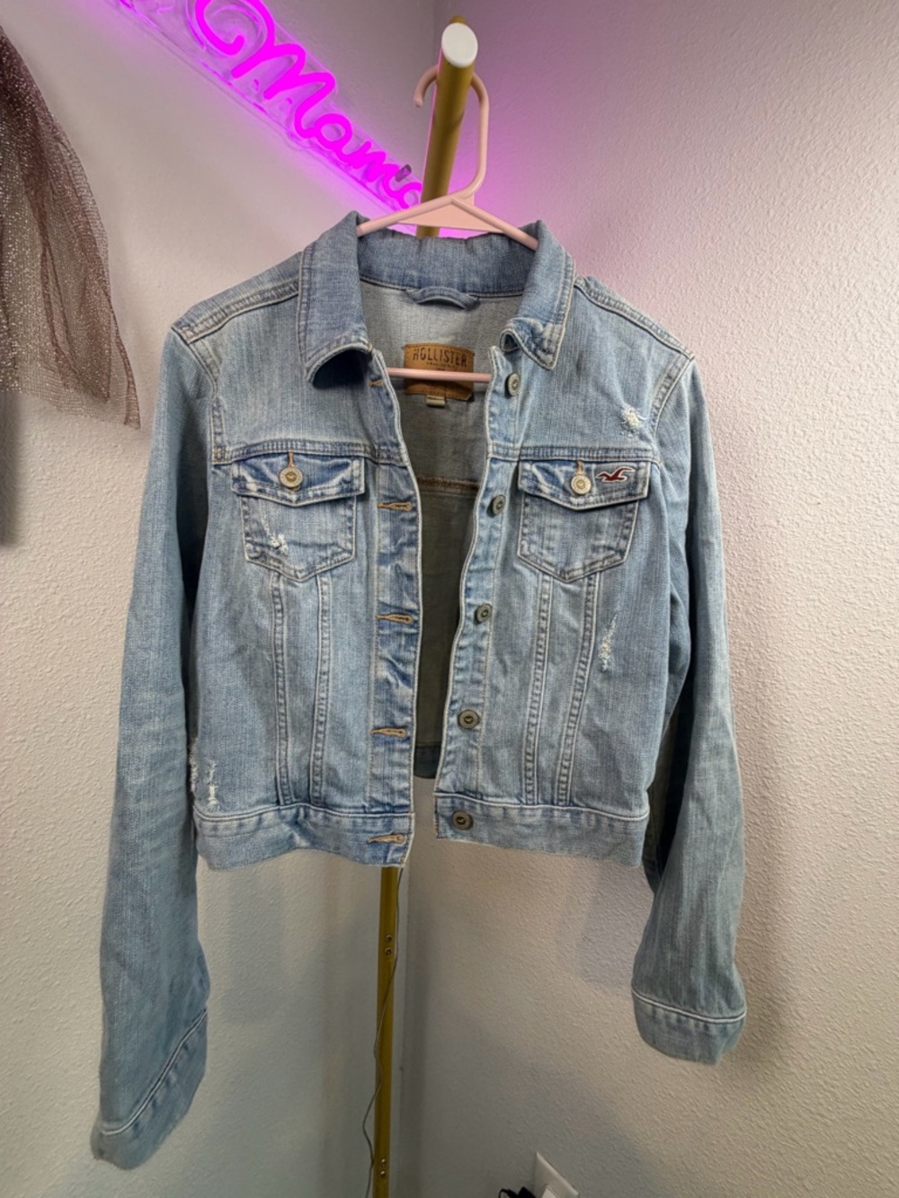 Hollister Light Blue Distressed Denim Jacket Y2K - Picture 3 of 6